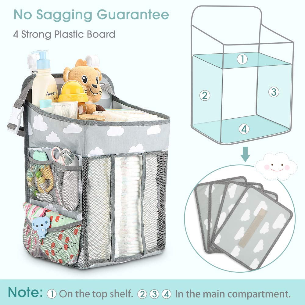 Pluokvzr Hanging Diaper Caddy Organizer - Diaper Stacker for Changing Table, Crib(Gray Cloud)