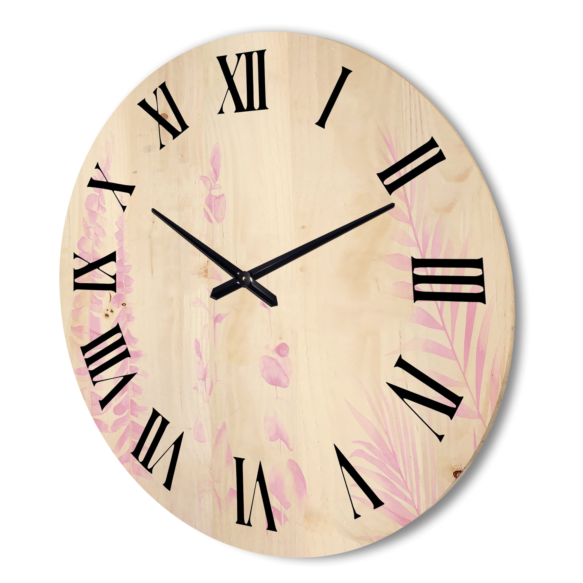 Designart 'Palm Branches and Blush Pinkeucalyptus' Shabby Chic Wood Wall Clock