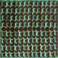 thumbnail image 1 of Ahgly Company Machine Washable Indoor Square Abstract Turquoise Blue Modern Area Rugs, 4' Square, 1 of 4