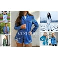 thumbnail image 4 of Chase Secret Women Button Denim Jacket Distressed Ripped Long Sleeve Jean Coat Petite, 4 of 7