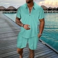 thumbnail image 2 of MNCEKFOD Two Piece Sets for Men Short Sleeve Zipper Collared Shirt Drawstring Waist Shorts With Pocket Casual Tracksuit Set Mint Green XXL, 2 of 8