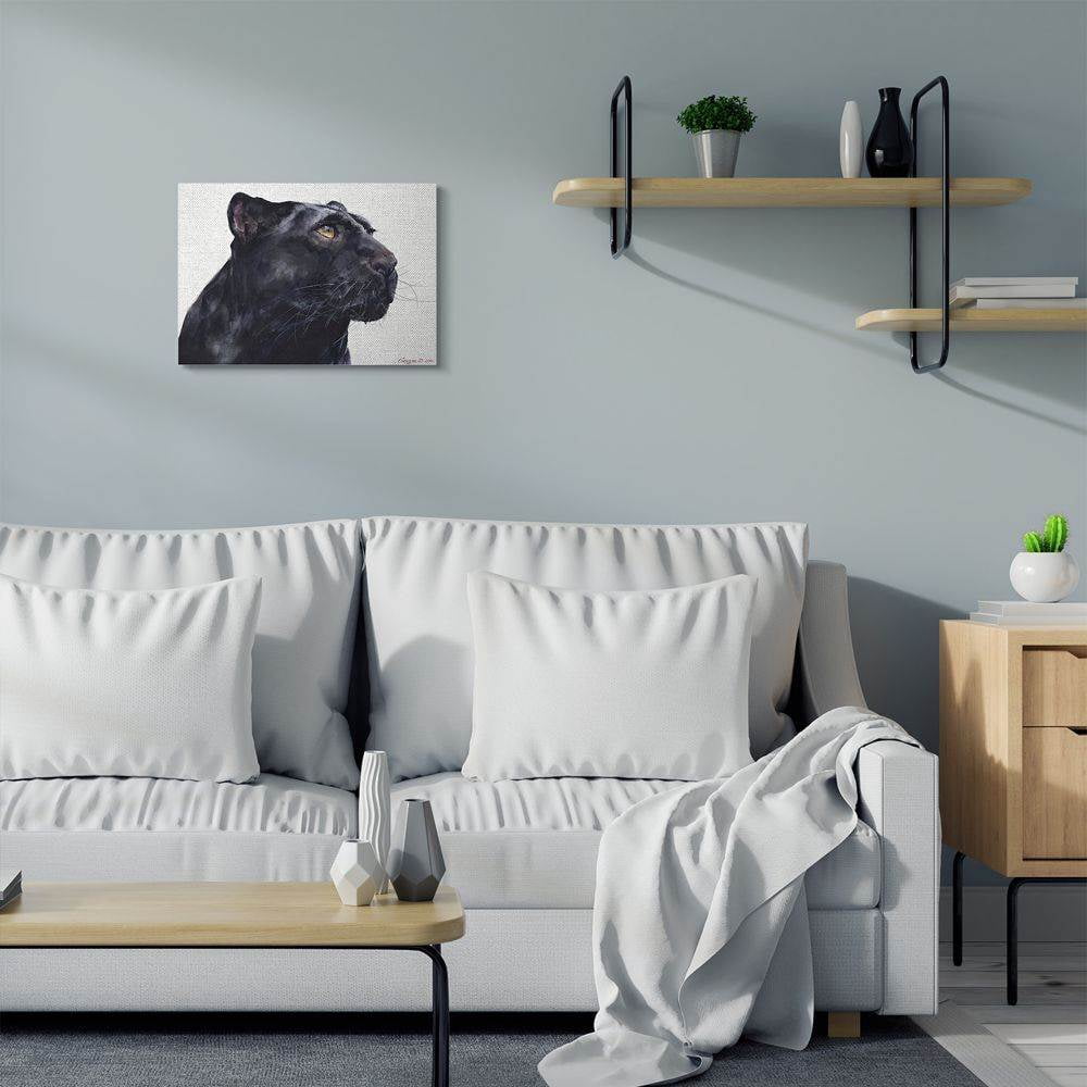 Stupell Industries Black Panther Large Cat Animal Watercolor Painting Canvas Wall Art by George Dyachenko