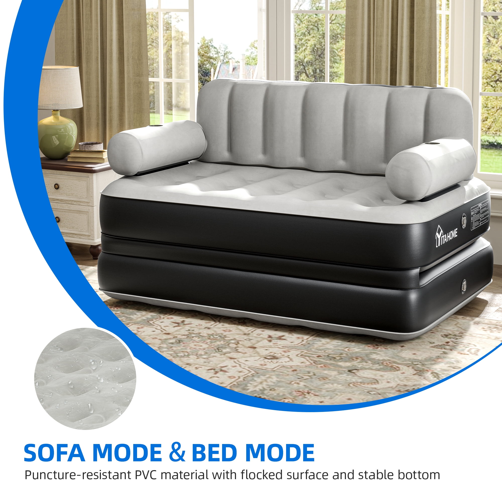 Dextrus Queen Size Air Mattress with Built-in Air Pump, Black Bed Skirt & Gray Top Includes Repair Kit & Storage Bag, Supports Inflation/Deflation