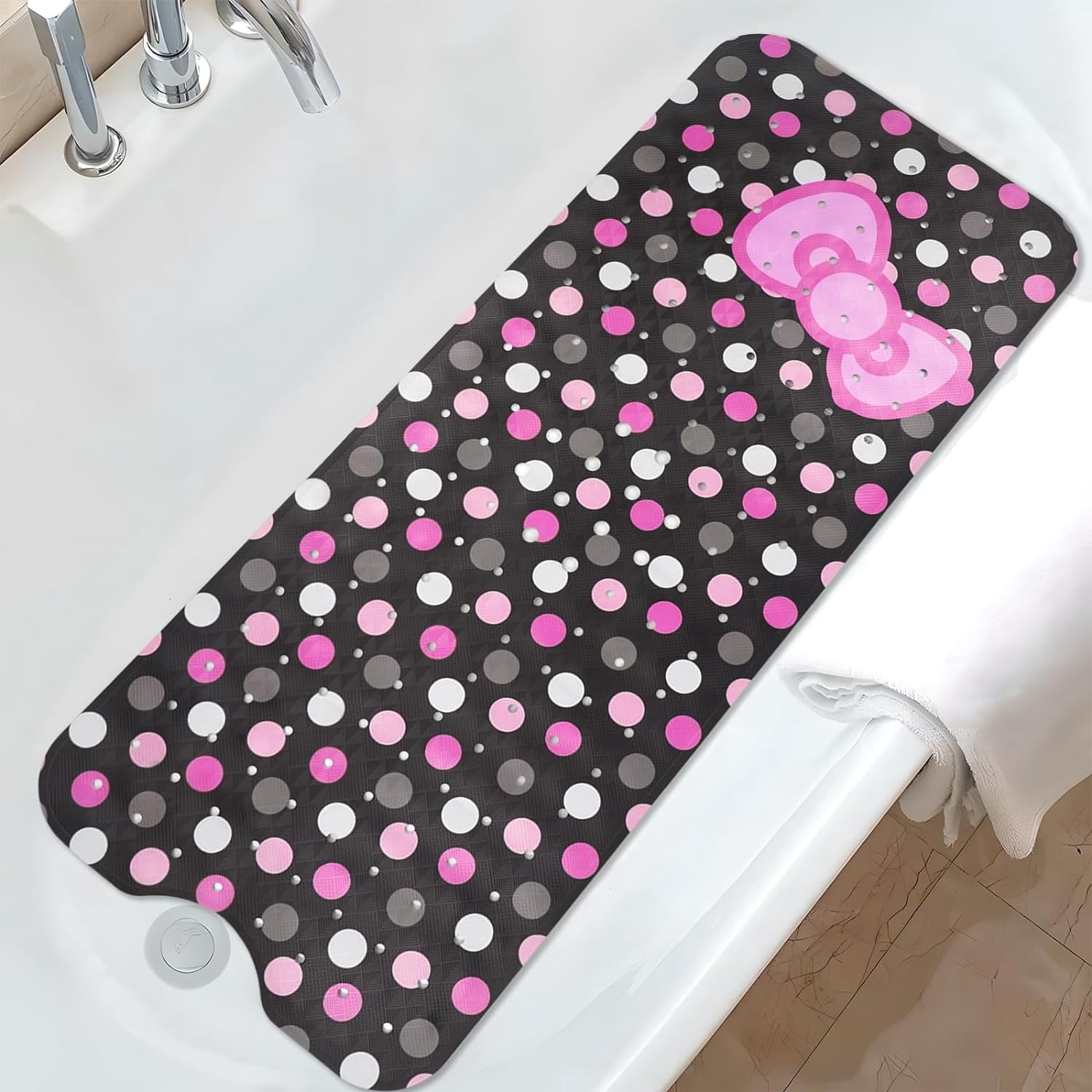 Bathtub Mat Non Slip Shower Mat Extra Long Anti Slip Bath Mats for tub Mat with Suction Cups and Drain Holes
