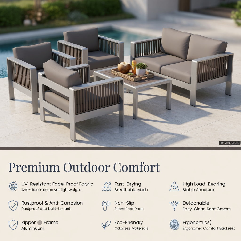 Hommoo Modern Aluminum Outdoor Armchair with Thick Removable Cushions Patio Chair, Rustproof Frame, Gray