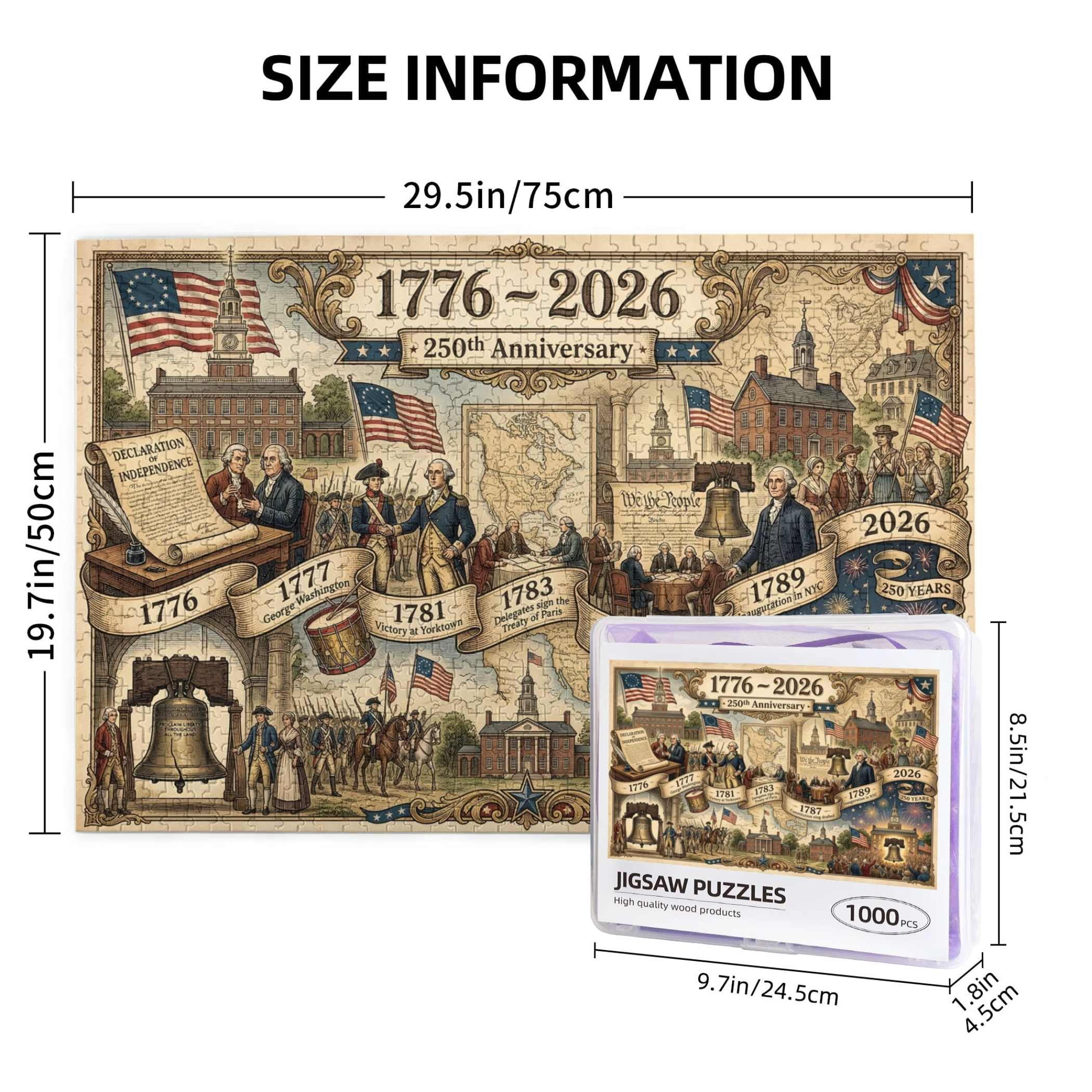 250th Anniversary of the USA Jigsaw Puzzle, 1000 Pieces 250 Years Independence Tribute, Family Game Nights Gift, 29.5" x 19.7"