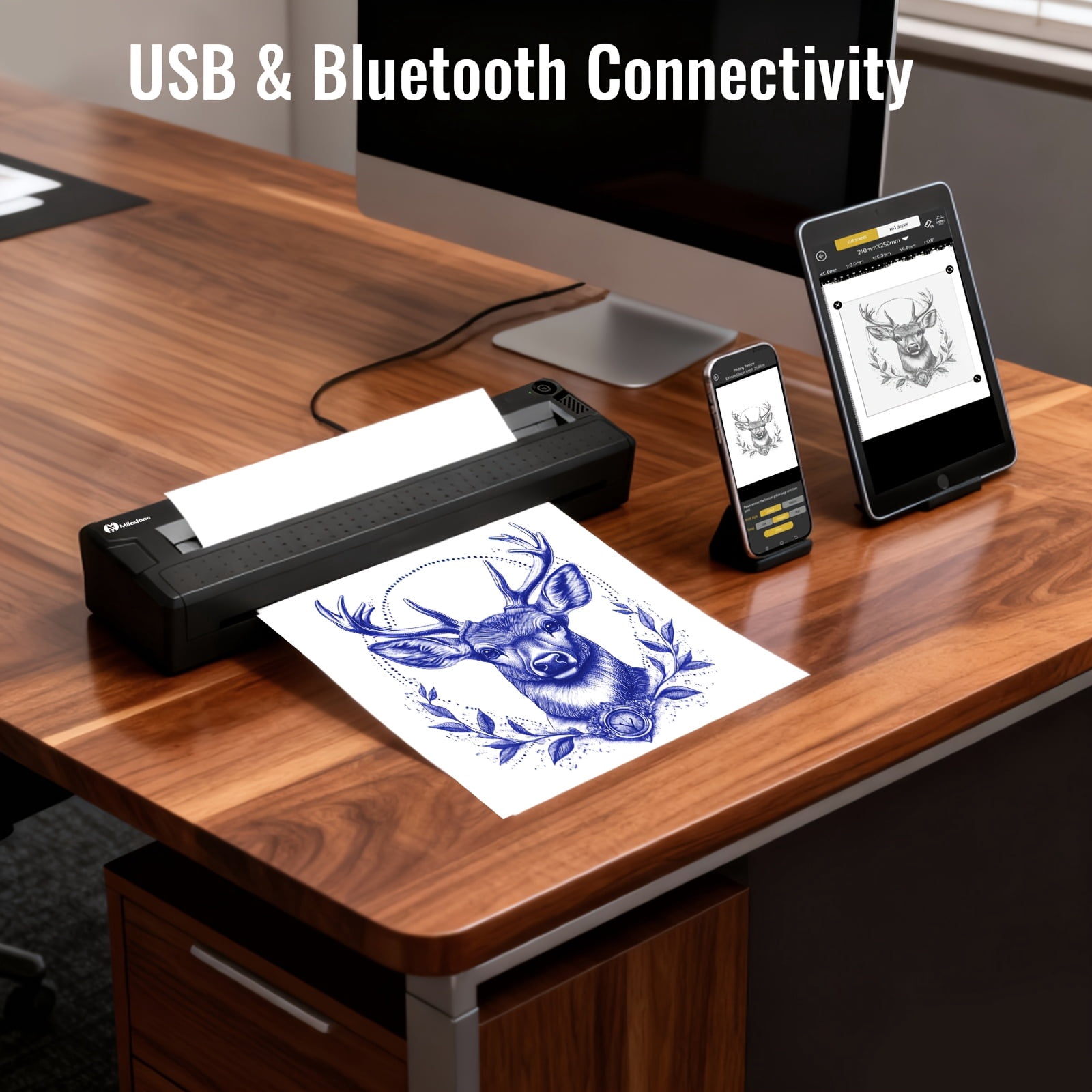 2026 New Inkless A4 Thermal Printer, Document Printer & Tattoo Transfer Printer, Wireless Thermal Printer Compatible with Smartphones Tablets, Suitable for Thermal Paper/Tattoo Transfer Paper