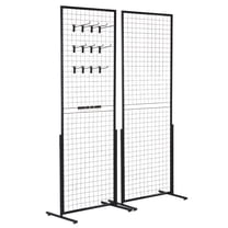BK'store 2' x 5.6' Grid Wall Panels Tower, 2 Packs Wire Grid Panels with T-Base Floorstanding, Double Side Gridwall Panels for Art Craft Shows, Retail Display with Extra Clips and Hooks