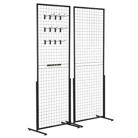 BK'store 2' x 5.6' Grid Wall Panels Tower, 2 Packs Wire Grid Panels with T-Base Floorstanding, Double Side Gridwall Panels for Art Craft Shows, Retail Display with Extra Clips and Hooks