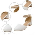 thumbnail image 5 of Dakaela Girls Heels Dress Shoes Kids Closed Toe Wedding Party School Pumps Pearl Ankle Strap Chunky Heel Sandals White Size 4.5, 5 of 7