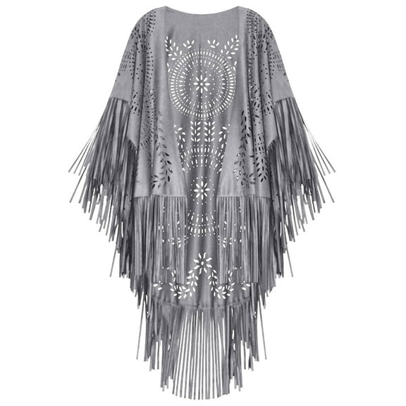 Sokhug Womens Winter One-Tone Suede Shawl Cloak With Hollow Fringe Warm Cold Weather Scarf Accessory