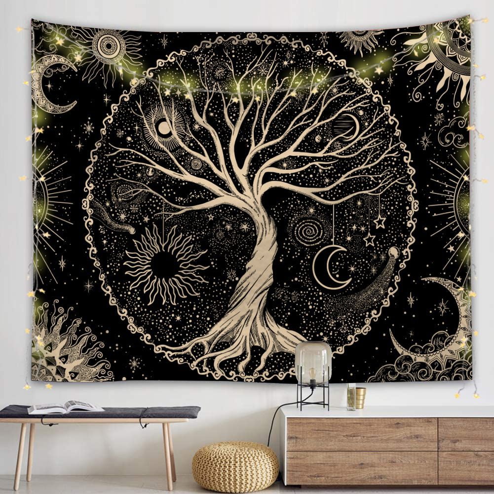 SHAR Moonlight Tree of Life Tapestry Black Tapestry Psychedelic Tapestry Star Tapestry Mandala Tapestry Hippie Tapestry Bedroom Wall Decor Party
