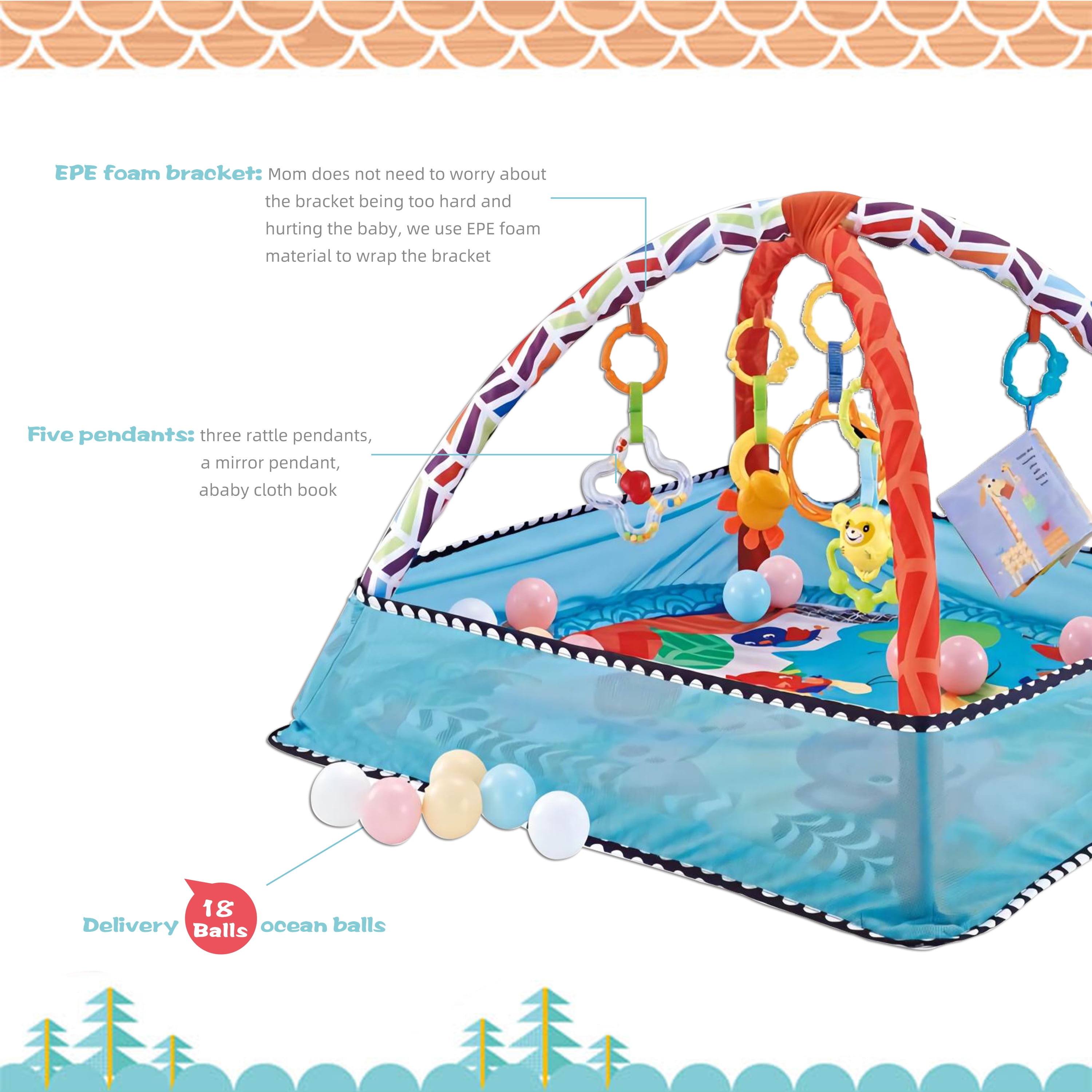 Ltrototea Playpen Play Mat in Blue，Compact Packaging, Space-Saving, Includes Ocean Balls for Baby's Immersive Fun