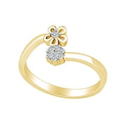 Round Shape White Natural Diamond Accent Cluster With Flower Ring 14k Yellow Gold Over Sterling Silver