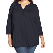 Lucky Brand NEW Navy Blue Women's Size 1X Plus Solid Henley Blouse
