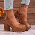 thumbnail image 6 of HomeDM Platform Heels Sandals for Women Closed Toe Slingback Slip-On Party Prom Pumps Shoes, Brown Size 9.5, 6 of 10
