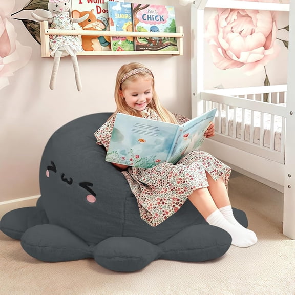 Bean Bag Chairs for Kids 8-12, Large Kid Beanbag Chair with Filler, Big Toddler Lazy Floor Stuffed Couch Sofa for Girls Boys, Grey