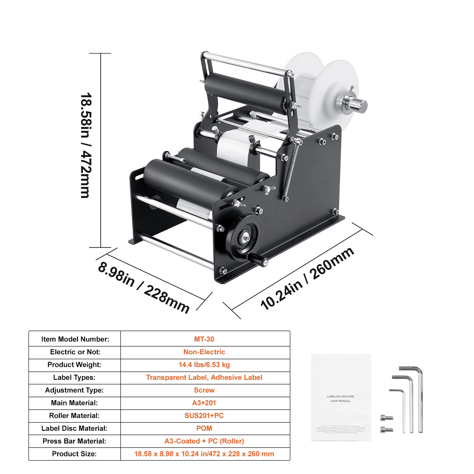 SKYSHALO Hand-Operated Label Applicator, Speeds of 15-20 Labels/Min, Fits Round Bottles, Adjustable for Bottles 0.78-4.72 in Diameter (Includes Pressing Bar)