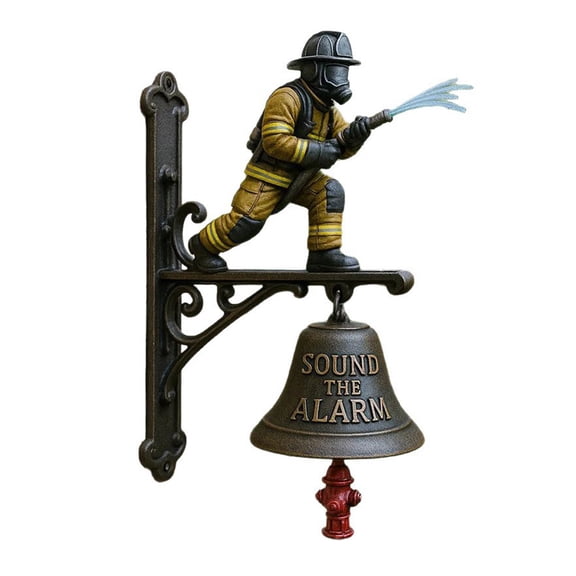 OIUR Salute to Firefighters Doorbell Weather-proof Vintage Metal Sound The Alarm Door Bell Home Office Entrance Decorative Welcome Bell