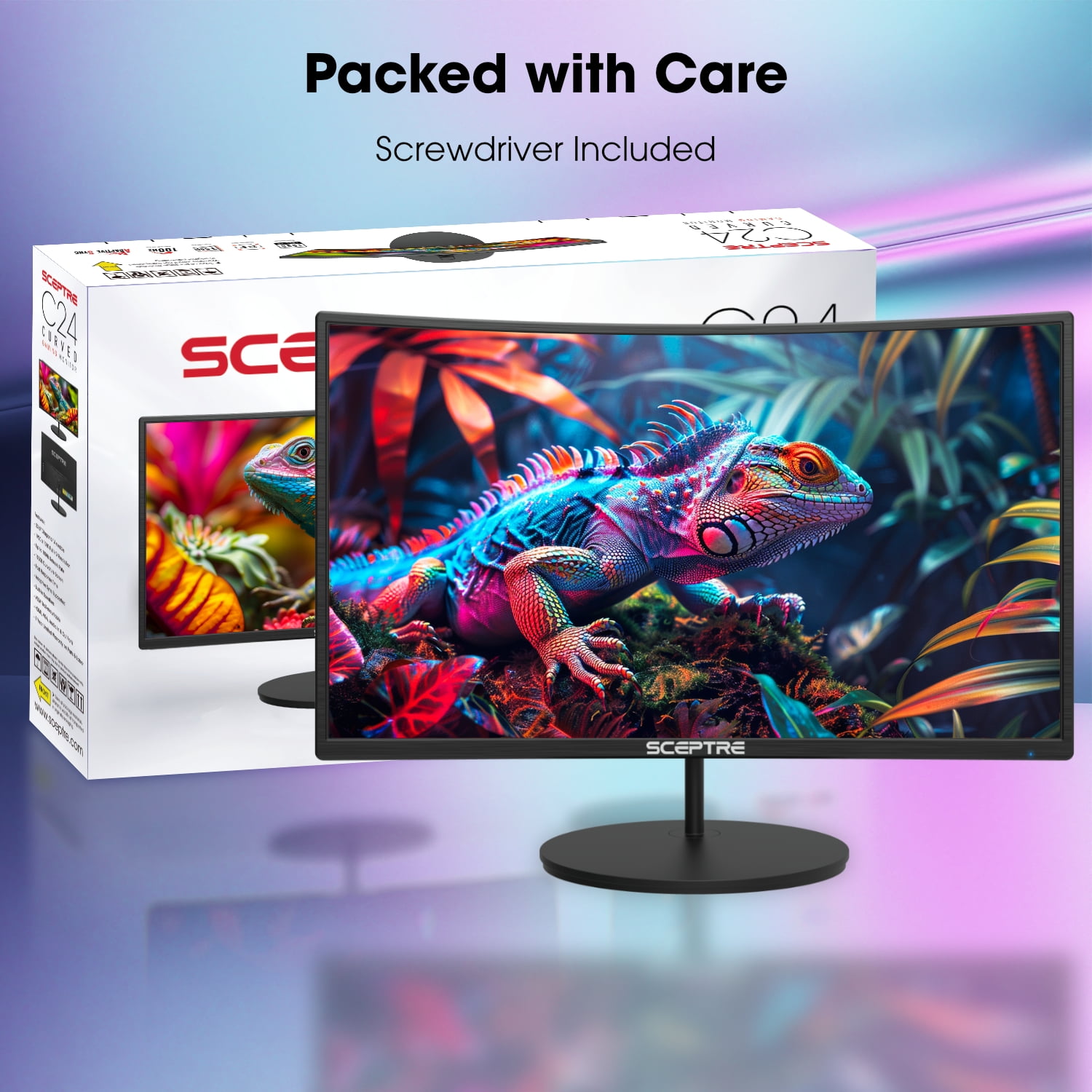 Sceptre 24-inch Curved 100Hz Gaming Monitor HDMI x2 VGA 100% sRGB Eye-Care, Build-in Speakers Machine Black 2024 (C248W-1920RNR Series)