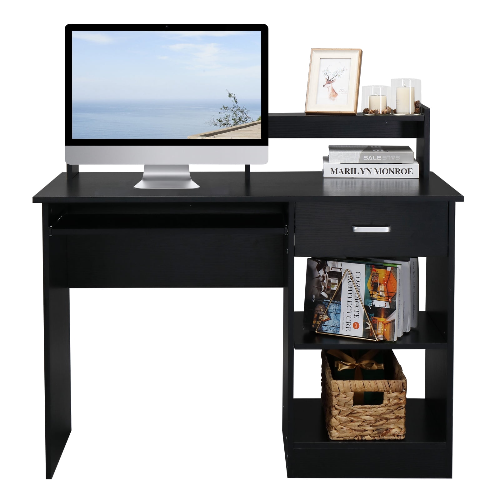 Winado Computer Desk Home Office Workstation Laptop Study Table w/Drawer Keyboard Tray, Black