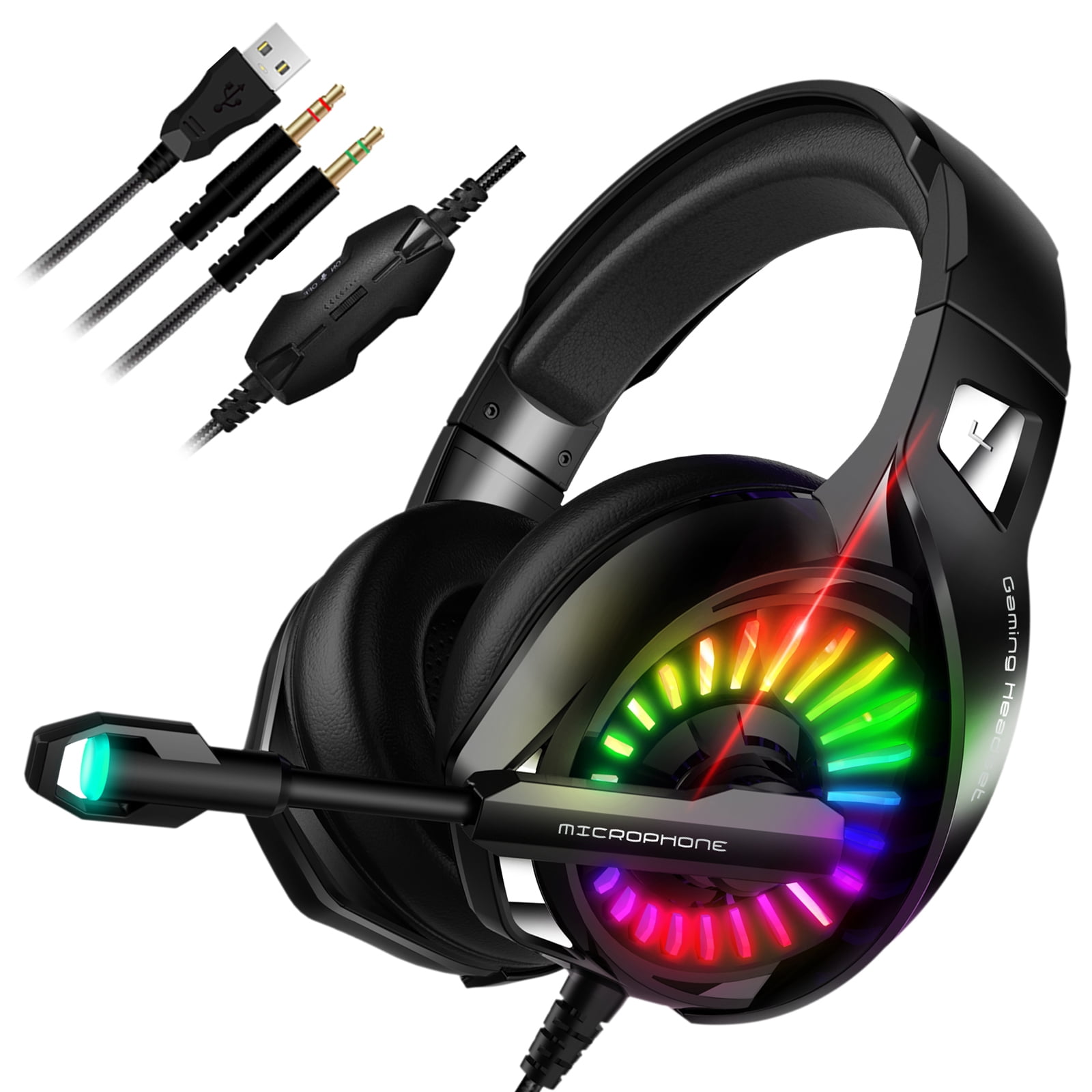 Underholde Skrivemaskine Perle TSV Gaming Headset for PC, PS4, Xbox One - 7.1 Surround Sound Headphones  Over-Ear with Noise Canceling Microphone, RGB Backlit Lights, Memory  Earmuffs, 3.5mm Wired Headset for PC, Laptop, Mobile, Mac -