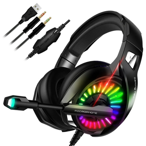 Slim Kreta herwinnen TSV Gaming Headset for PC, PS4, Xbox One - 7.1 Surround Sound Headphones  Over-Ear with Noise Canceling Microphone, RGB Backlit Lights, Memory  Earmuffs, 3.5mm Wired Headset for PC, Laptop, Mobile, Mac -