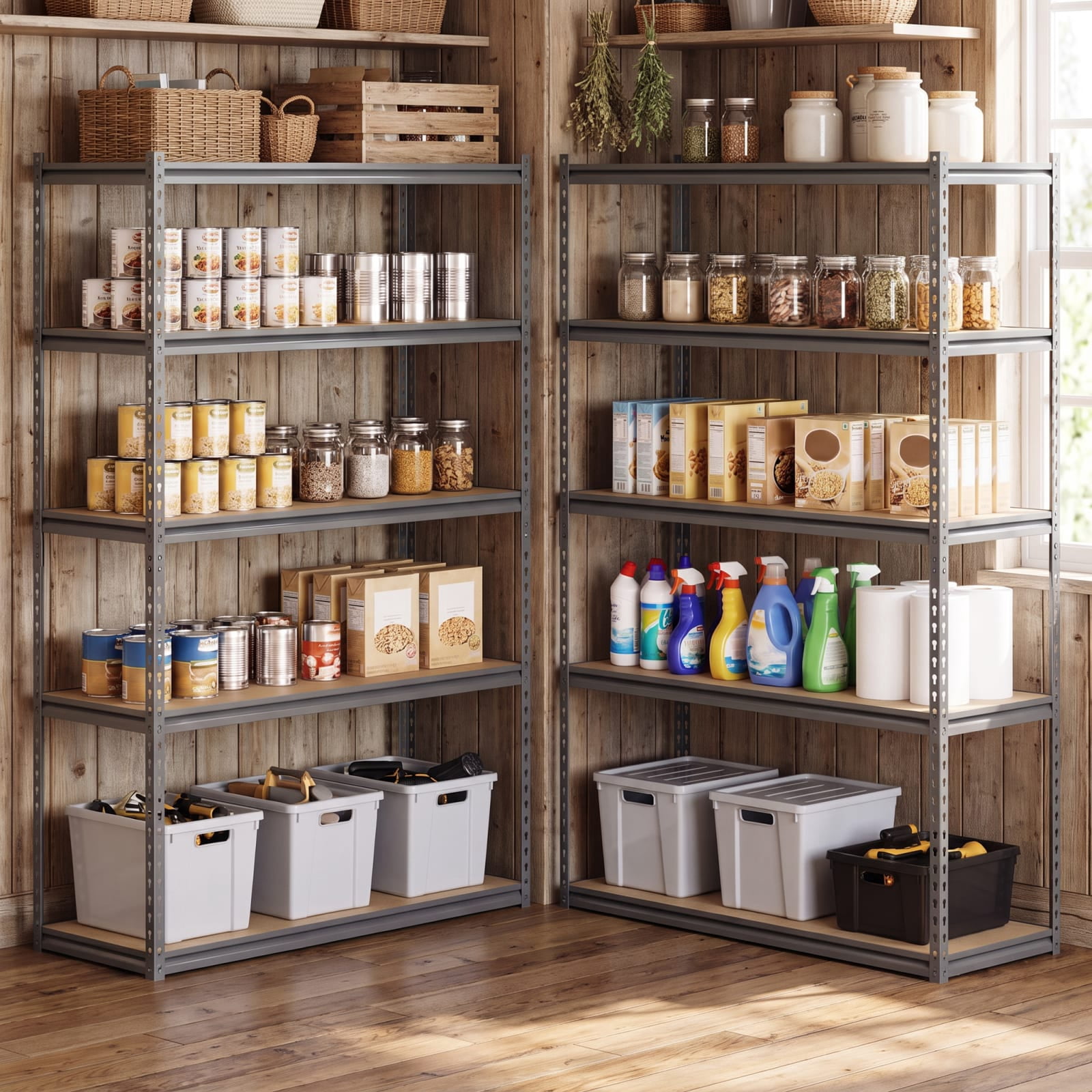 Biotree 5-Tier Metal Shelving Unit 2200 lbs Capacity with Adjustable Shelves 48" × 18" × 72" for Warehouse Garage Basement, Gray
