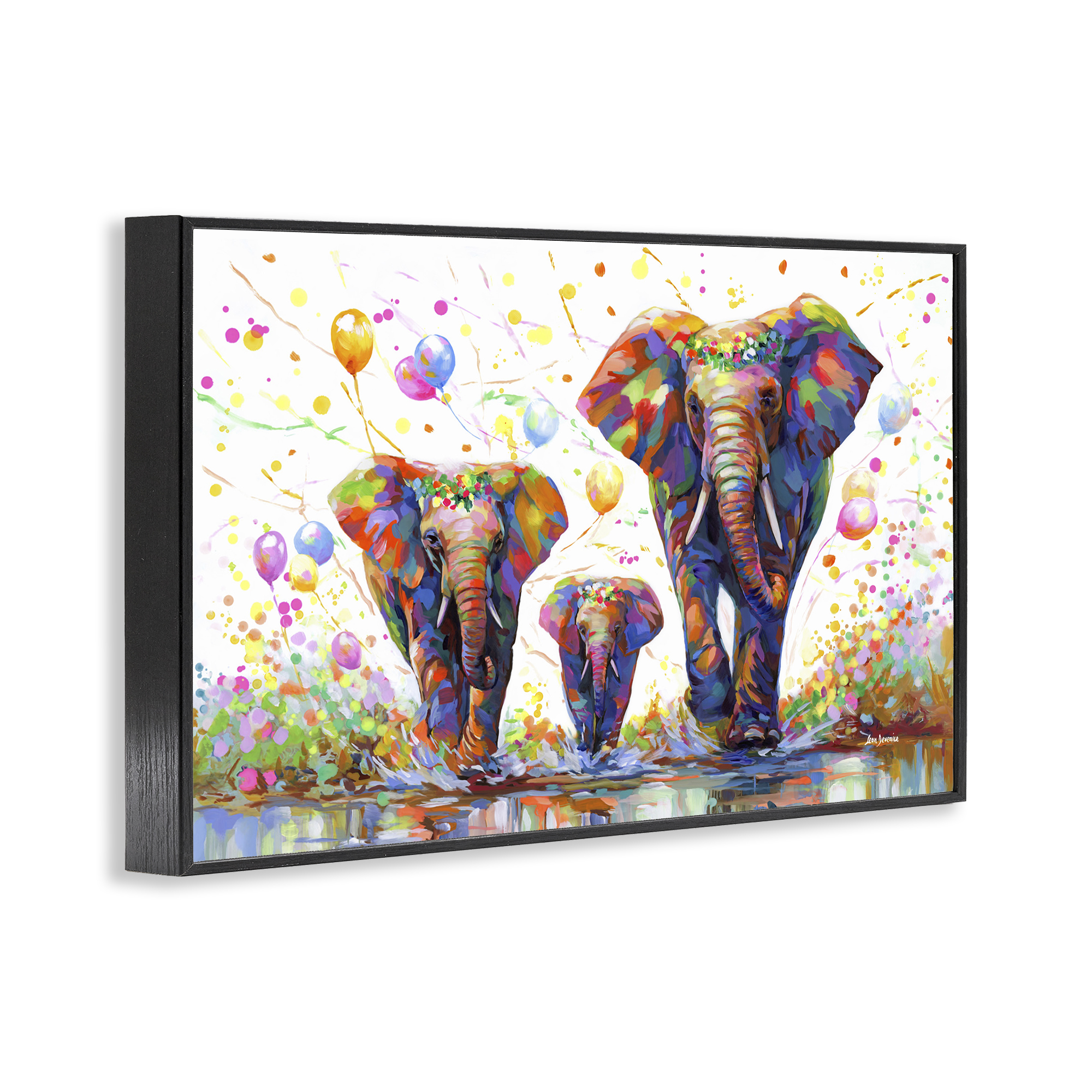 Stupell Industries Elephants & Celebration Balloons Animals & Insects Painting Black Framed Art Print Wall Art, 18 x 12