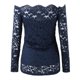 thumbnail image 2 of Gibobby Blusas Elegantes Para Mujer Blusas y camisas de mujer para mujer Reino Unido moda sin tirantes encaje un cuello manga larga hueco encaje camisetas Tops（Azul marino， M), 2 of 5