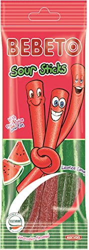 Bebeto Sour Candy Sticks Watermelon Flavored Licorice Sour Candy Sticks With Fruit Juice 4 Oz Pack Of 6 Walmart Com