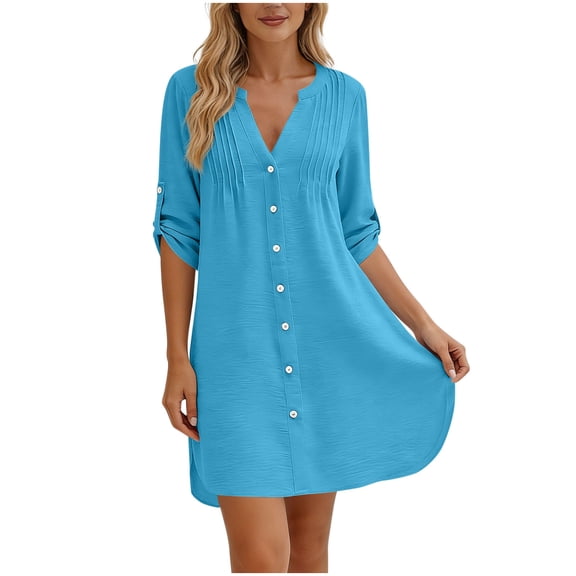 YueHuiYing Women Beach Cover Ups V Neck Button Down Swimsuit Coverup Swimwear Bathing Suit Cover Up