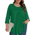 thumbnail image 7 of Ronuti 3/4 Length Sleeve Womens Tops Crew Neck Pleated Blouses For Women Dressy Casual Tunic Shirts, 7 of 7