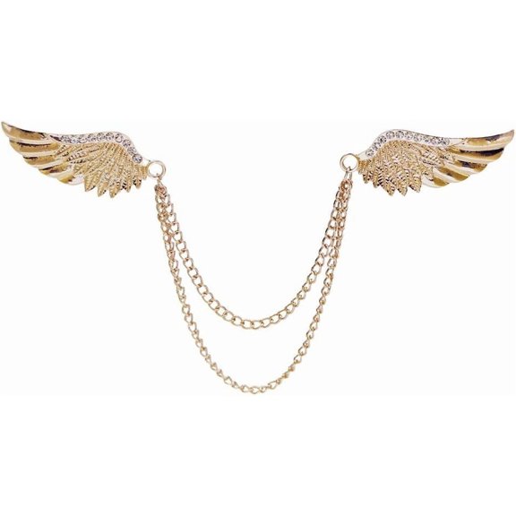 Angel Wing Tassel Chain Brooch Lapel Collar Pin for Women Men Rhinestone Feather Pins Suit Shirt Dress Tuxedo Corsage Brooches Accessories Fashion Jewelry