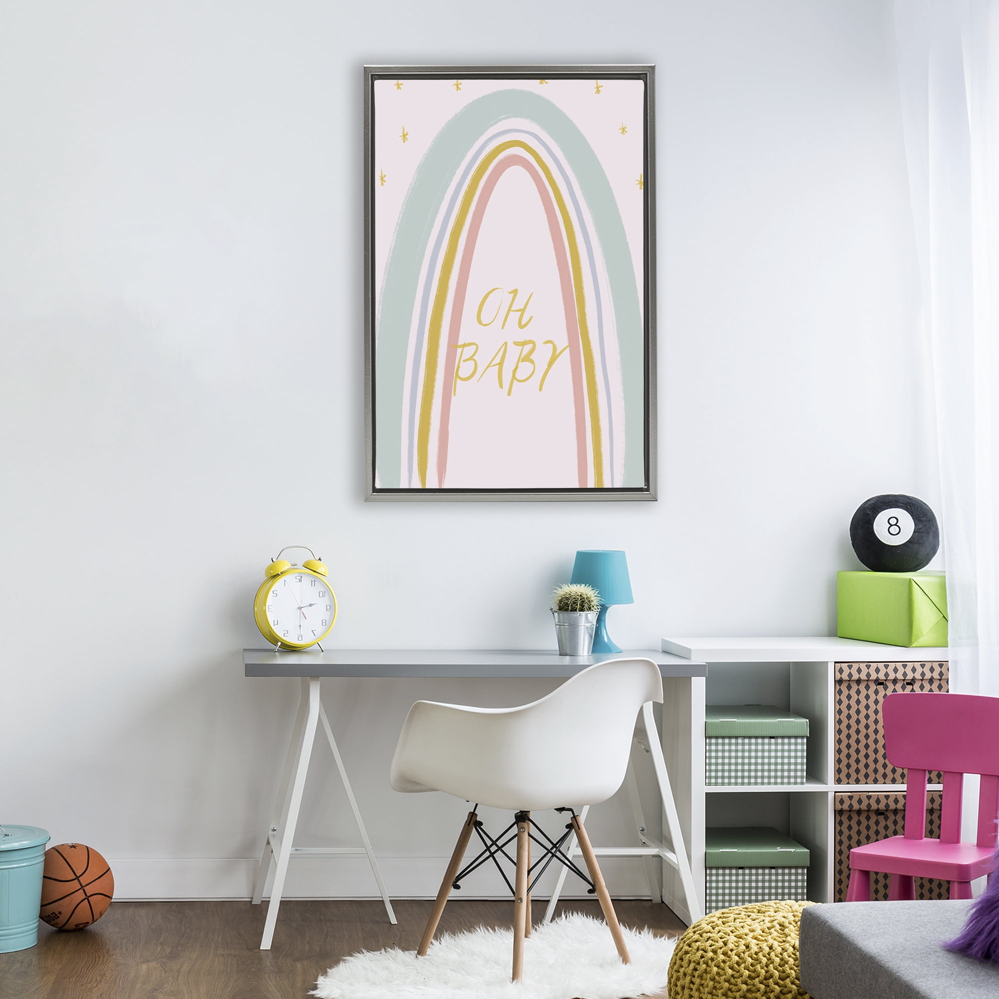 Stupell Industries Oh Baby Rainbow Gray Framed Floater Canvas Wall Art, design by Lucille Price