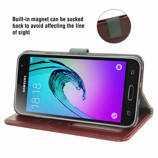Mobile Phone Cover for Samsung J3 2016, Cover Premium Pu Leather Tpu Flip Case Magnetic Closure Card Compartment Stand Function Wallet with Lanyard Protective Cover