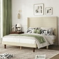 thumbnail image 2 of Stylish Queen Size Bed with 54" High Headboard, Beige, Comfortable Back Design for Relaxing, 2 of 9
