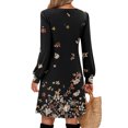 thumbnail image 4 of WTOBBY Women's Floral Print Casual V-Neck Long Sleeve Mid-Length Dress Fashion Comfortable Daily Wear with Elegant Style and Fit,Black L, 4 of 5