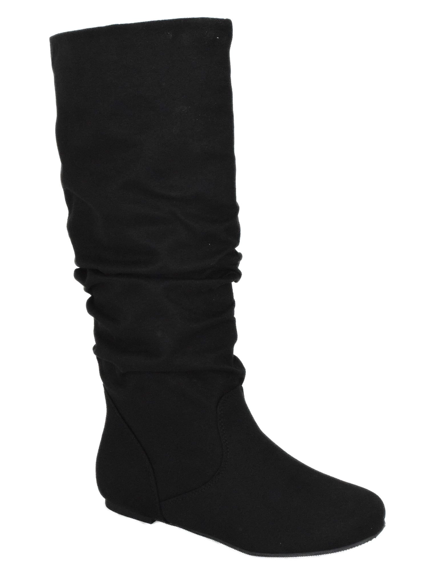 ZULUU Black Soda Brand Knee High Women Basic Boots Flat Slouchy Boots ...