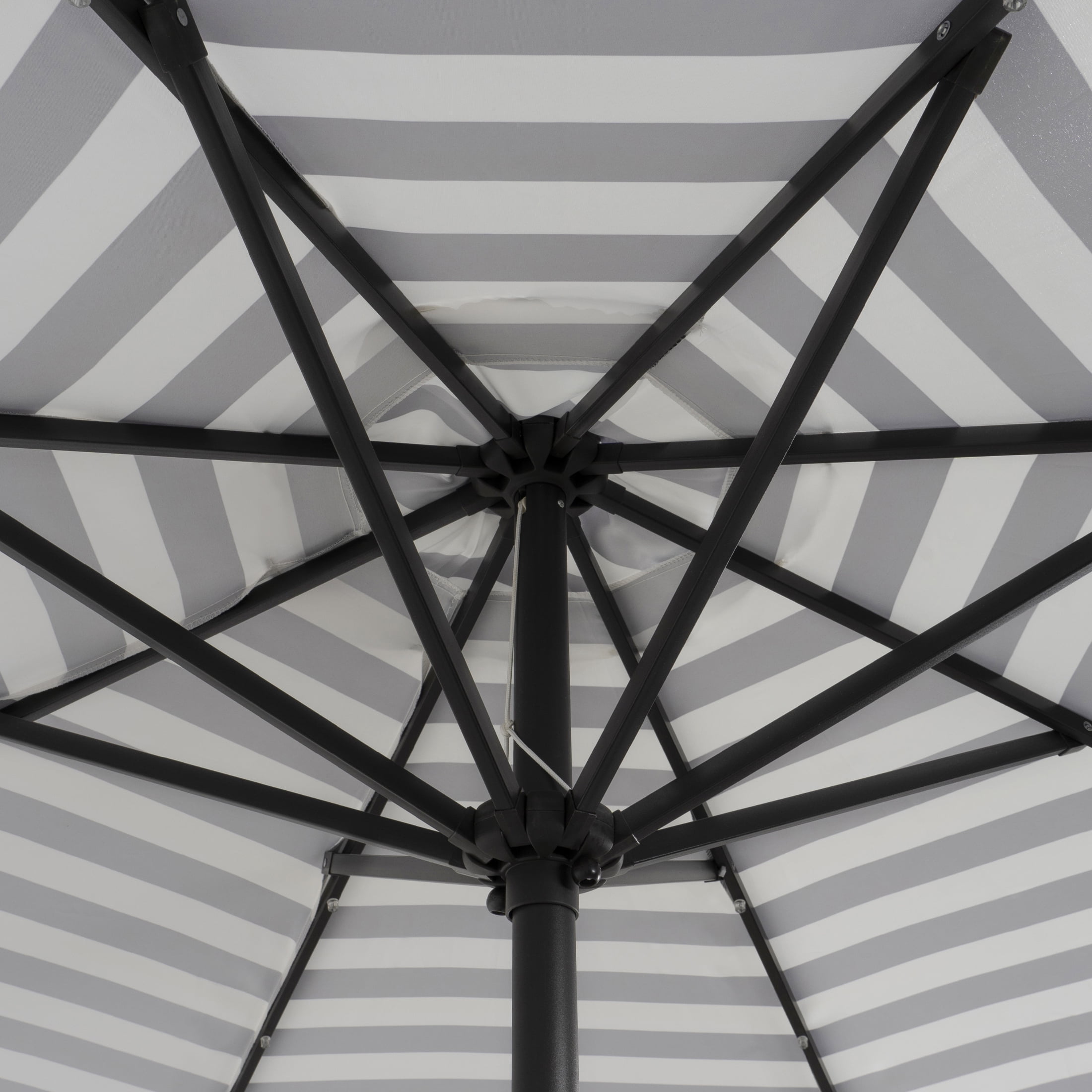 Westin Outdoor 9 Ft SOLAR LED Patio Umbrella with Tilt & Crank for Backyard Garden UV Weather Resistant, Gray/White Stripe