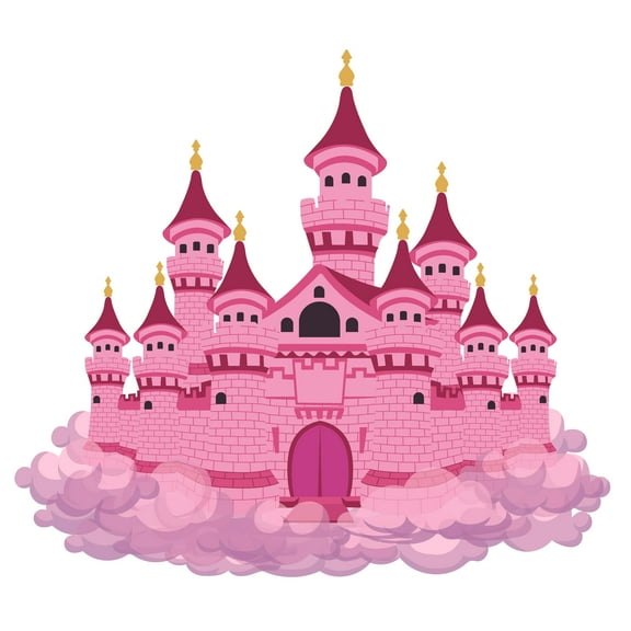 CASTLE - Home Living Room Girly Art Pink Castle Decoration Floating In Clouds Fairytale Themed Medieval Fortress Design Vinyl Wall Decal - Kids Nursery Bedroom Royal Palace Wall Sticker 10" x 9"