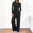thumbnail image 2 of Prolriy Sweatsuits Women 2 Piece Outfit, Wide Leg Pants Long Sleeve Crop Tops Matching Sets Travel Outfits Lounge Sets for Women Black L, 2 of 6
