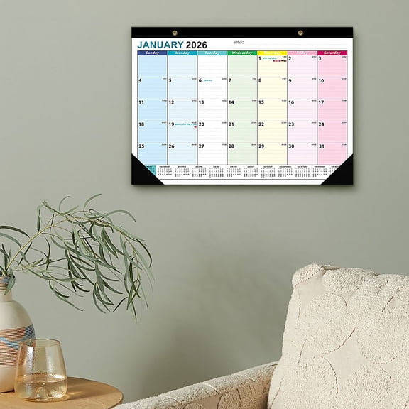 Calendar 2026-2027 - Desk Calendar 2026-2027, 18 Monthly Desk/Wall Calendar, 22" X 17", Jan 2026- Jun 2027, Thick Paper with Corner Protectors, Large Ruled Blocks - Colorful Lump