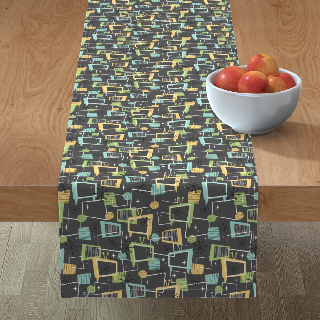 Table Runner Mid Century Modern Waves Farmhouse Geometric Sateen LP Table Runner Mid Century Modern Waves Farmhouse Geometric Sateen LP