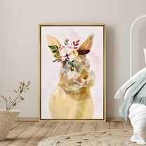 PixonSign Framed Canvas Print Wall Art Watercolor Rabbit with Crown Animals Flower Illustrations Modern Art Contemporary Colorful Multicolor Pastel for Living Room, Bedroom, Office - 16"x24" Natural