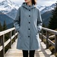 Women Rain Jacket Hooded Button Waterproof Jackets Long Windbreaker ...