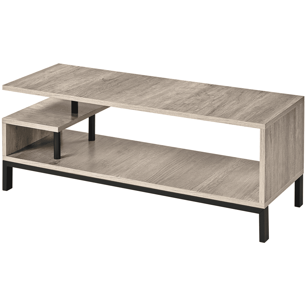 Fullfurnique Freestanding TV Table with Metal Supports and Storage Shelf, Gray
