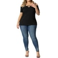 thumbnail image 2 of Blusa casual de verano para mujer de tallas grandes Agnes Orinda, con hombros descubiertos, corte en la parte superior, mangas cortas y diseño cruzado, talla 4X, color negro, 2 of 6