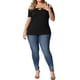 thumbnail image 2 of Blusa de verano casual de manga corta con hombros descubiertos y corte en cruz para mujeres de tallas grandes Agnes Orinda 2X Negra, 2 of 6