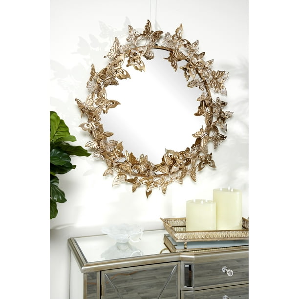 DecMode 36"D Round Accent Mirror, Metallic Gold, Set of 1